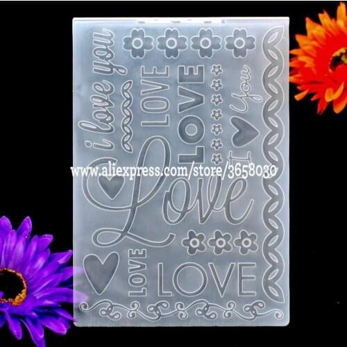 LOVE i love you Heart Flower Plastic Embossing Folder For Scrapbook DIY Album Card Tool Plastic Template 12.5x17.8cm 8070859