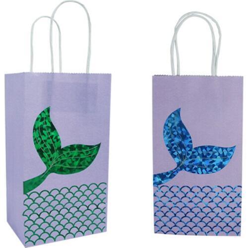 5pcs/lot Mermaid Tail Gift Bags with Handles Wedding Birthday Party Candy Bag Box Packaging Baby Shower Party Favors Supplies