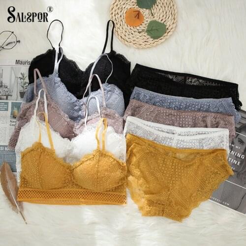 SALSPOR Sexy Lace Underwear Set Women Push Up Lingerie Sets Wireless Breathable Thin Female Bra Panties Suit