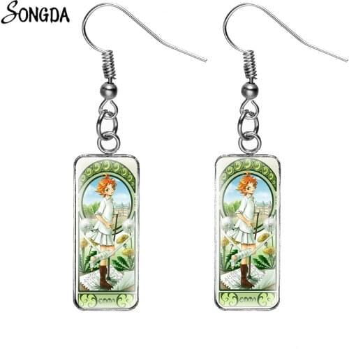 Anime The Promised Neverland Drop Earrings Stainless Steel Fish Hook Dangle Earrings Cospaly Cartoon Figure Glass Jewelry Gifts
