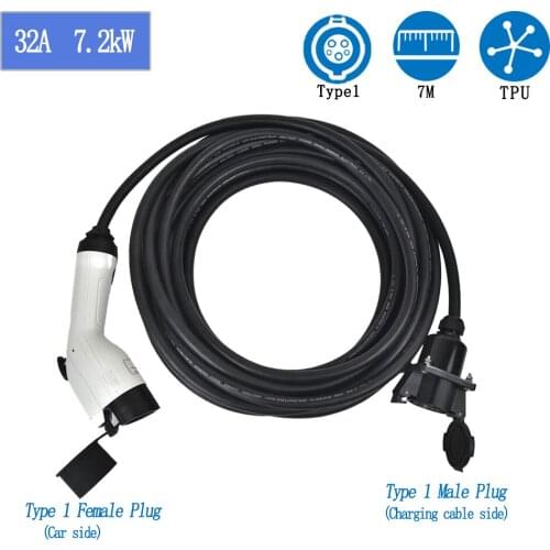 J1772 Type 1 Female Plug To Type 1 Male Socket 32A With 7M Black Cable EV Charging Connectors EV Charger Adapter