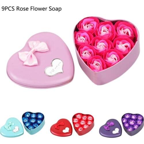 Heart Scented Bath Body Petal Rose Flower Soap Wedding Decoration Gift Wedding Party Favor Artificial Rose Soap flower 9 Pcs