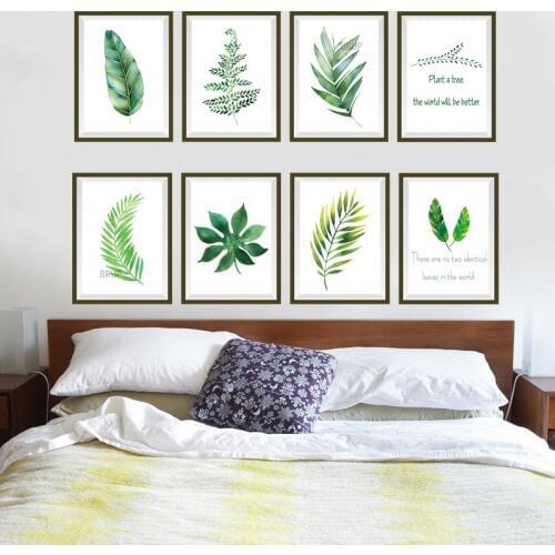 Green Plant Leaf Wall Stickers Photo Frame Art Landscape Wallpapers TV Sofa Bedroom Living Room Sticker Vinyl Mural Home Decor