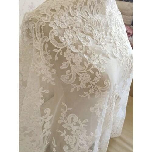 Ivory Alencon Lace Fabric Floral Wedding Lace Fabric Dress Coat Fabric 24.4 Inches Wide 1 Yard
