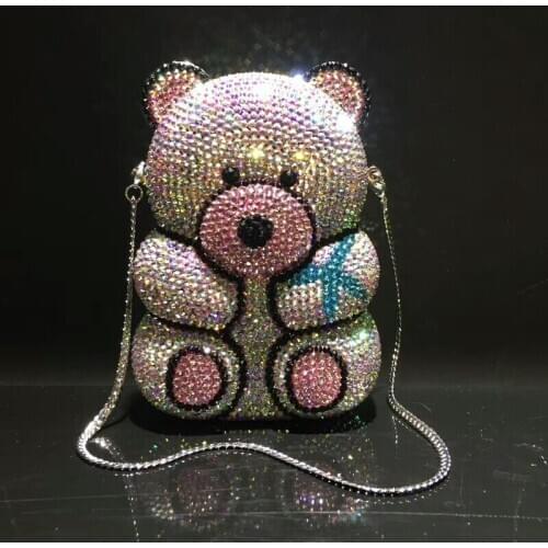 Female bear Wedding party Minaudiere gift box Bag Women Crystal Evening Bag Diamond Handbag Bridal clutch Purse evening bags