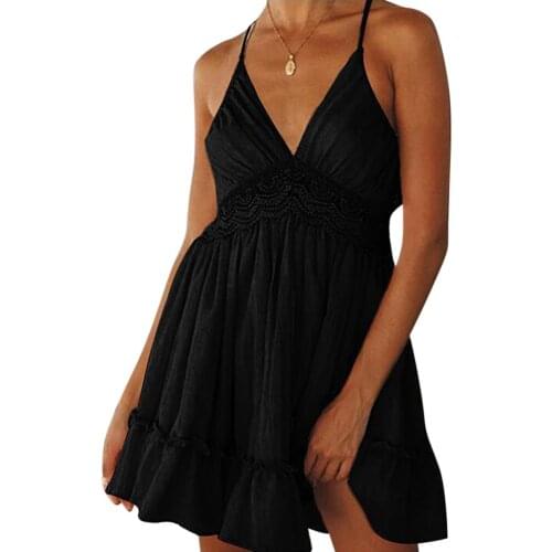 Woman Summer Dress V-Neck Lace Sleeveless Dress Backless Strapless Elegant Beach Dress Mini White Dress Vestito Da Donna