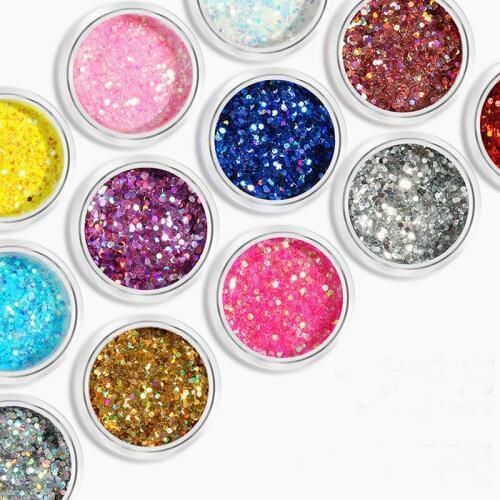 10ML 12 Colors Chunky Nail Flakes Hexagons Mix Size Powder Sequins Gradient Dazzling Pigment Flake Press on Nails For a Manicure