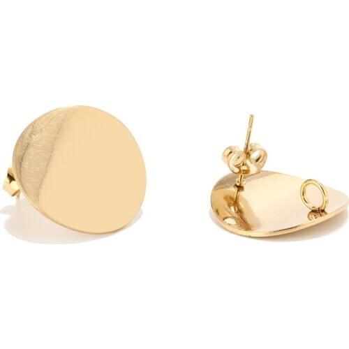 10pcs/lot round Post with Ring 20mm Gold Plated Surgical Stainless Steel Post Earrings For DIY Jewelry Making Findings