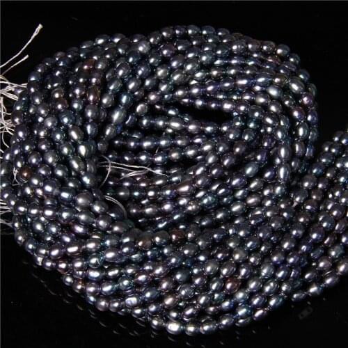 100% Natural Freshwater Cultured Pearls Beads Black Rice Shape Baroque Loose Perles For Mens Beaded Necklace Necklace DIY 14"
