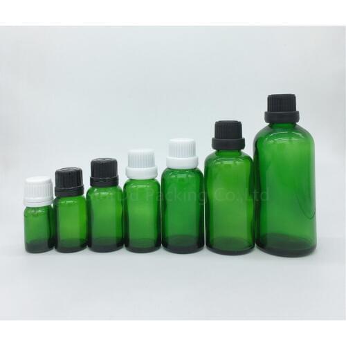 100PCS 5ml 10ml 15ml 20ml 30ML 50ml 100ml Green Glass Bottle, Vials Essential Oil Bottle with tamper evident cap Perfume bottles