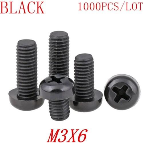 1000PCS wholesale M3*6 M3x6 black nylon plastic round pan head screw