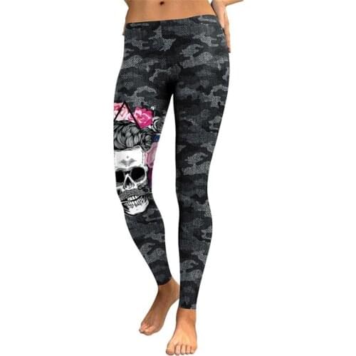 2021 Plus Size Casual Gothic Skull Head Printed Camouflage Legging Women Legging Workout Leggins Elastic Pants Activewear Leggin