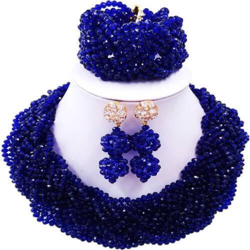 ACZUV Royal Blue Beads African Jewelry Set Nigerian Wedding Necklace 12C-003