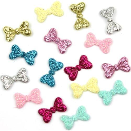 160Pcs 0.9*1.5cm Colorful Glitter Bowknot shape Padded Appliques For Kids BB Clip headwear Supplies DIY Craft Decor wholesale