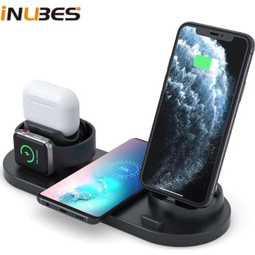 10W Qi Wireless Charger Dock Station 6 in 1 For iPhone Airpods Micro USB Type C Stand Fast Charging 3.0 For Apple Watch Charger