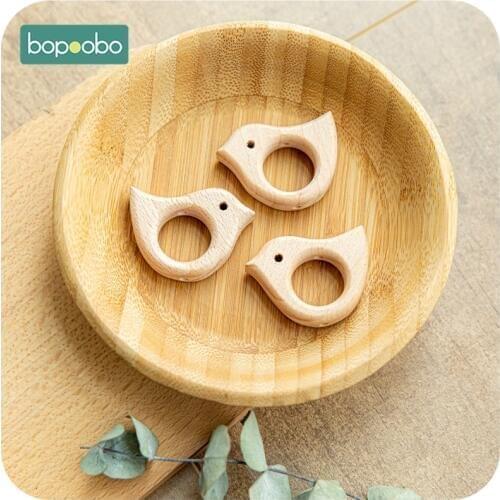 Bopoobo 10pc Lovey Small Wooden Bird Teether Baby Nursing Accessories Classic Sensory Toy New Baby Gift Organic Baby Teether