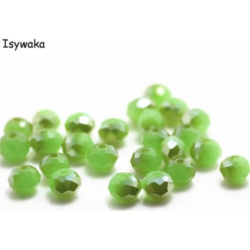 Isywaka Solid Green AB Colors 4*6mm 50pcs Rondelle Austria faceted Crystal Glass Beads Loose Round Beads for Jewelry Making