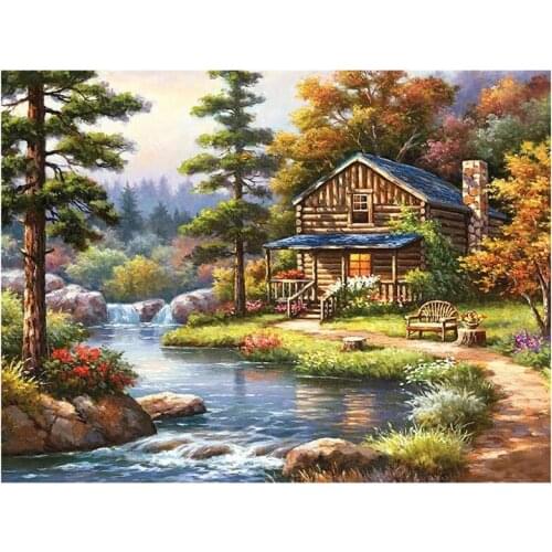 Paint with Diamond Embroidery Forest Creek Diamond Painting Full Round Picture of Rhinestone Home Decor 01
