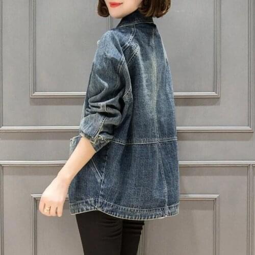 2019 New Spring Autumn Denim Jackets Women Long Sleeve Stretch Hole Jean Outerwear Female Casual Denim Coats Plus Size 3XL W715
