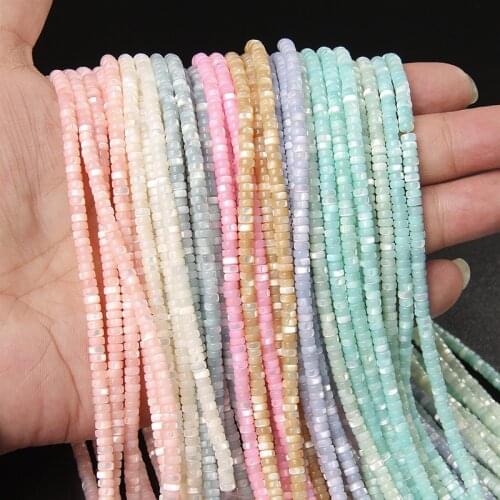Natural Shell Loose Round Flat Beads Heishi Beads 2x4mm Spacer Dyed Shell Beads For DIY Jewelry Making Bracelets Necklace Supply