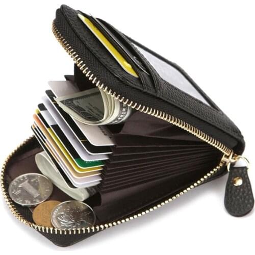 2021 New Mens Wallet Leather Credit Card Holder RFID Blocking Zipper Pocket Men Bag Small Money Purses Coin Bag Zipper Wallet