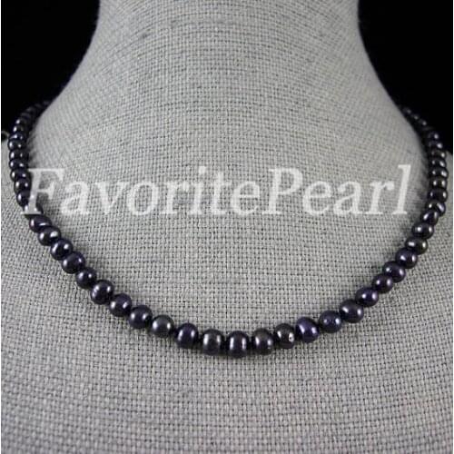 New Perfect Favorite Pearl Necklace 18 inches 5-6mm AA Black Natural Freshwater Pearl Choker Necklace Fine Women Jewelry