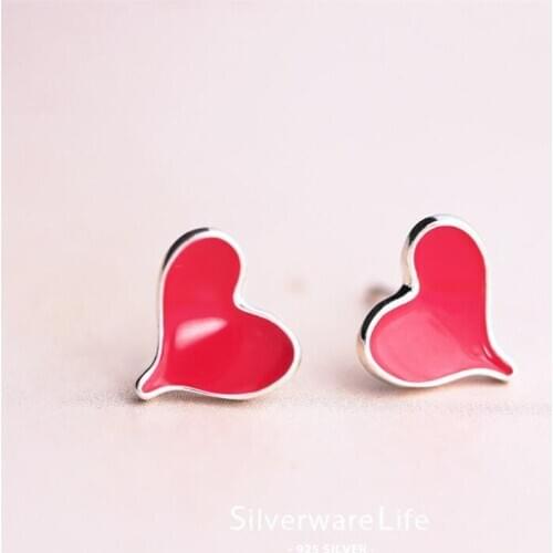 New Fashion Simple Peach Heart Red Epoxy Love 925 Sterling Silver Jewelry Exquisite Popular Women Stud Earrings SE531