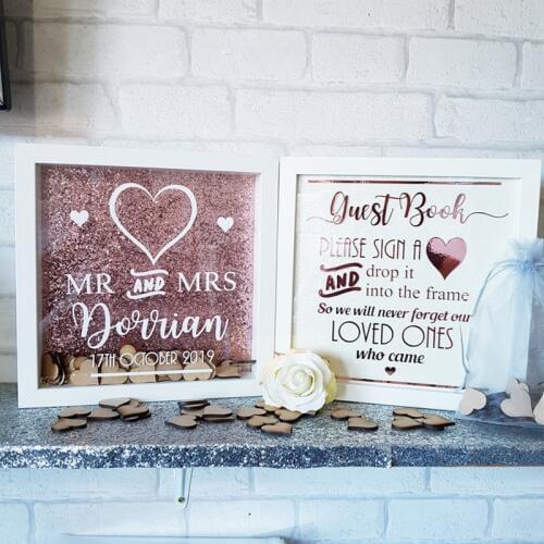 Custom 100 hearts rose gold alternitive wedding guest book, personalize birthday baby shower unique wooden drop wish box