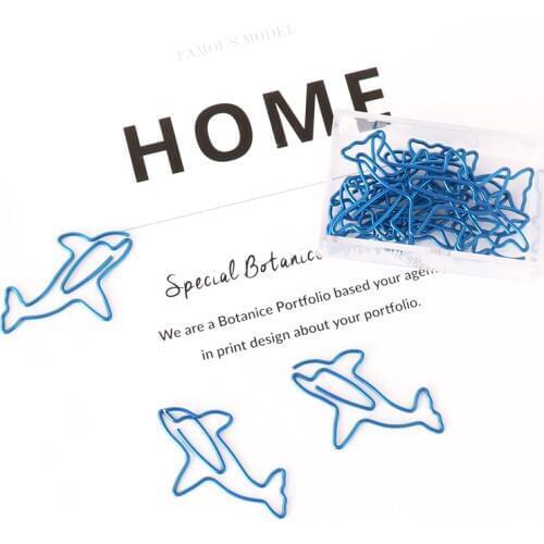 TUTU 15pcs/box Dolphin Shape Paper Clip Binder Clip for Office School Paper Organizer Decorative Metal Clips H0312