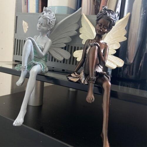 Resin Fairy Angel Sculpture Garden Landscaping Miniatures Figurine Tudor Turek Sitting Statue Home Decorative Crafts