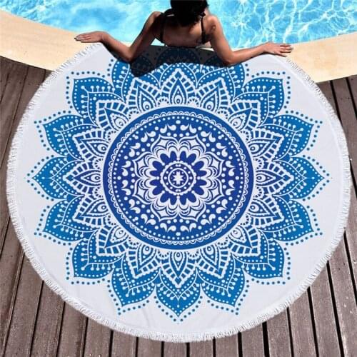 150*150CM Microfiber Towel Fabric Beach Towel Cotton for Adult India Yoga Mat Tassel Blanket Large Round Bath Towel Tapestry