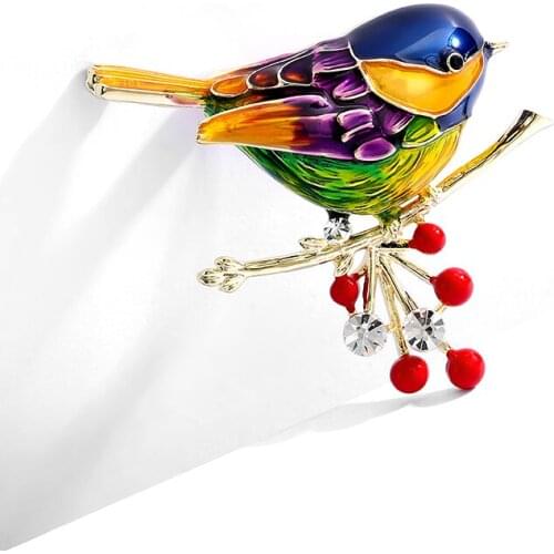 Multicolor Bird Brooch Brooch High Quality Enamel Cherry Bird Brooch Ladies Jewelry Gift