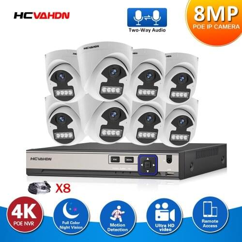 HCVAHDN H.265 8CH 4K 8MP POE NVR CCTV System 8MP Outdoor Dome Audio IP Camera P2P Remote Video Security Surveillance Set
