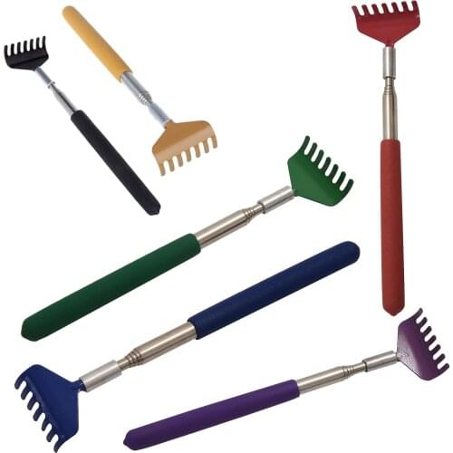 Telescopic Stainless steel Compact Scratching Tool Extendable 20-68cm Back Scratcher Massager 5 Section (Red)