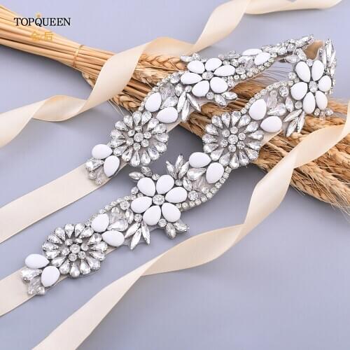 TOPQUEEN S431 Rhinestone Wedding Dress Belt Maternity Dress Belts for Women Jeweled Belts for Bridesmaids Evening Party Belt