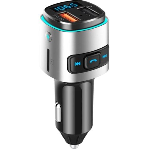 In Car Bluetooth 5.0 FM Transmitter Hands Free Car Kit 7-Color LED Backlit MP3 Player QC 3.0 USB Fast Charger