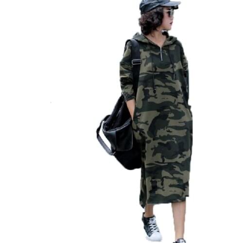 Spring Women Cotton Camouflage Printed Pullovers Sweatshirt Hooded Full Sleeve Long Casual Sweatshirt 2021 Autumn QYF075