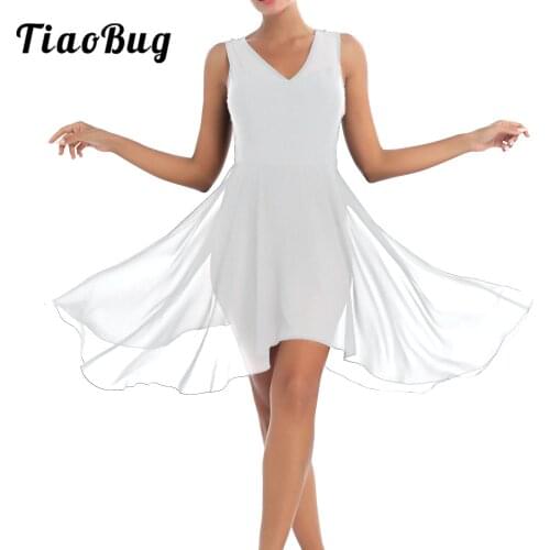 Adult Asymmetric Chiffon Lyrical Ballet Dance Gymnastics Leotard Dress Women Flowy High-Low Dress
