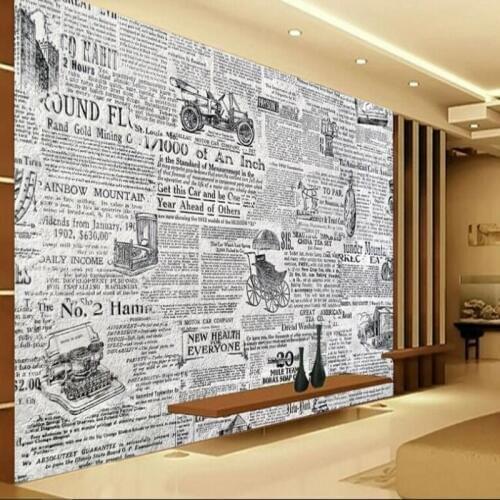Wellyu Custom large - scale murals retro black and white newspaper TV background wall decoration painting wallpaper