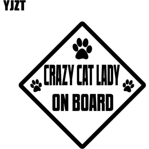 YJZT 11.4CM*11.4CM CRAZY CAT LADY ON BOARD Sticker Vinyl Decal Car Cat Dog Print Black/Silver C10-00542