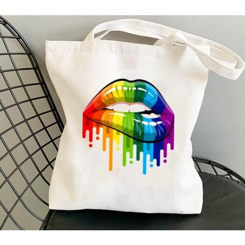 Harajuku Color Lip Print Women Bags Harajuku Gothic Canvas Bag Large Capacity Shopper Bag Casual Fashion Shoulder Bag