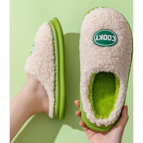 Women Men Winter Warm Slippers Candy Color Furry Thick Soled Cotton Shoes Couples Home Indoor Boys Girls Non-slip Fur Slides