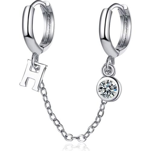 Womens Fashion Two Ear Hole Piercing Hoop Earrings Chain Tassel Zirconia Crystal Simple Bohemia Earring Jewelry For Lady Girls