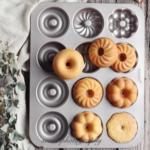 Gold 12 Cup Non-Stick Mini Pumpkin Hollow Cookies Donuts Small Cake Mold Cyclone Cake Mold Home Kitchen Baking Pan
