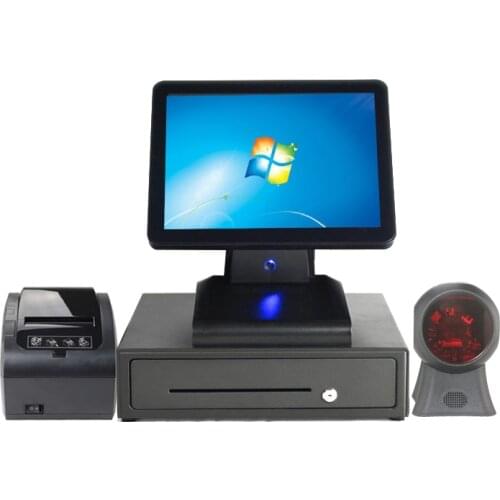 15 inch casher register touch screen pos system with scanner printer cash box all in one set pos system