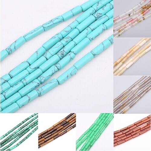 4*13mm Natural Stone Colorful Agate Sandstone Tiger Eye Long Cylindrical Loose Bead for Jewelry Making DIY Bracelet Necklace 15"