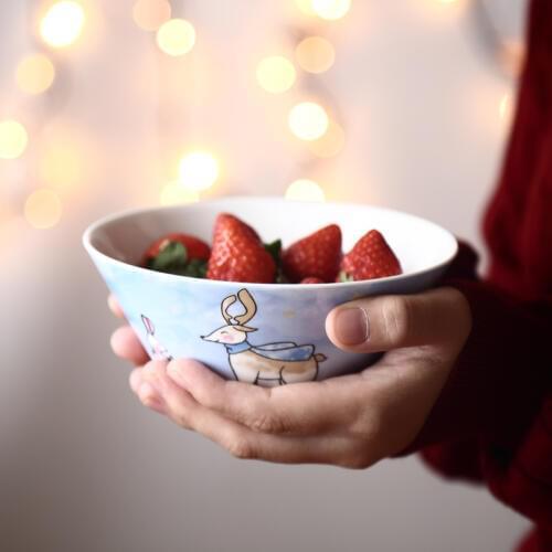 5.5 inch ceramic salad bowl breakfast fruit soup bowls Christmas gift deer on glazed printed blue pink bone china cutlery