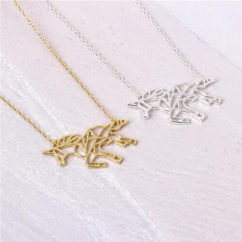 50pcs Newest Unique Origami unicorn Animal Necklace Hollow Pegasus Geometric Origami Pentium Horse Jewelry For Animal Lover Gift