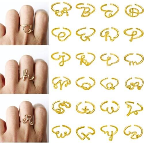 Gold Color Alloy A-Z 26 Letters Initial Name Alphabet Rings Creative Opening Finger Ring For Women Men Fashion Jewelry Gift