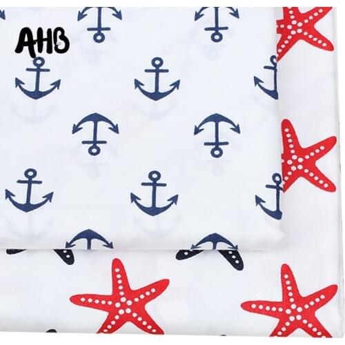 AHB 45*150cm 1pc 100% Cotton Fabric Red Blue Pentagram Achor Printed Sheet The Cloth For Patchwork Handmade Dress Scarf Material